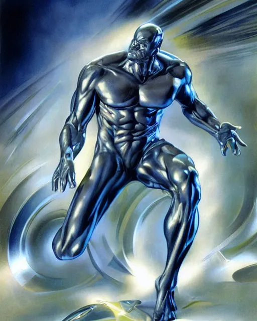 Prompt: silver surfer by peter andrew jones, hyper detailed