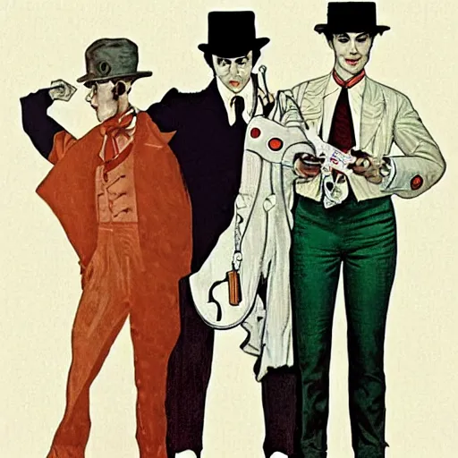 Prompt: pee wee herman as a droog from a clockwork orange. singing and dancing. concept art, matte, sharp focus, illustration, art by john collier and albert aublet and krenz cushart and artem demura and alphonse mucha