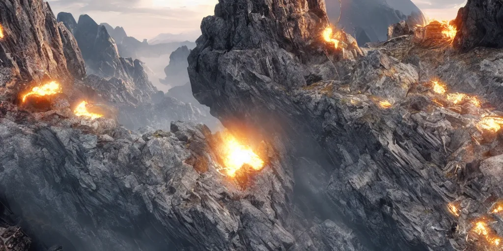 Image similar to sound shockwave hitting a high cliff made of metal, extremely detailed and dramatic digital art, unreal engine, photorealistic, 8 k