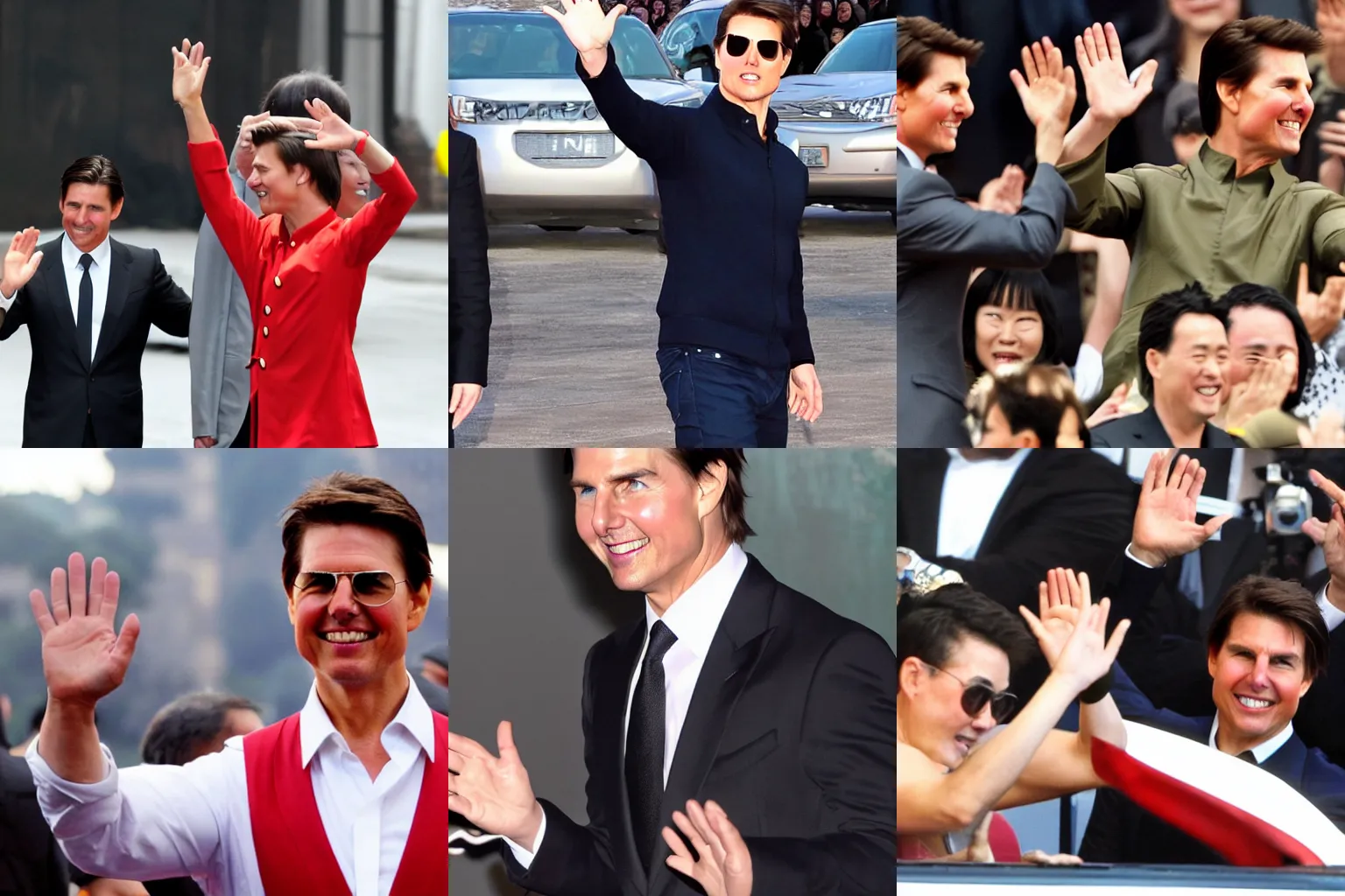Prompt: Tom Cruise starring as xi xi ping waving his hand
