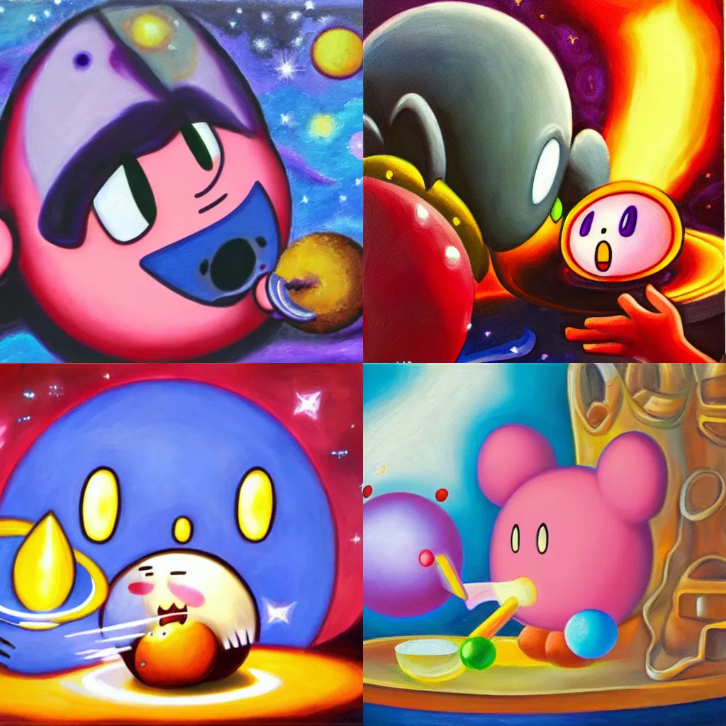 Prompt: oil painting of kirby consuming a galaxy