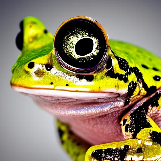 Image similar to photography portrait of a frog with electric skin