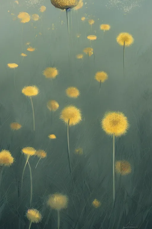 Prompt: beautiful digital matte pastel paint popart dandelions in the wind greg rutkowski artstation