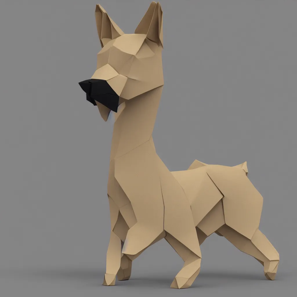 Prompt: 3 d rendering of japanese cardboard origami of simple shape of german shepherd, 2 d image, trending on artstation