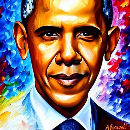 Prompt: beautiful leonid afremov portrait painting of barack obama. trending on artstation, 8k hq