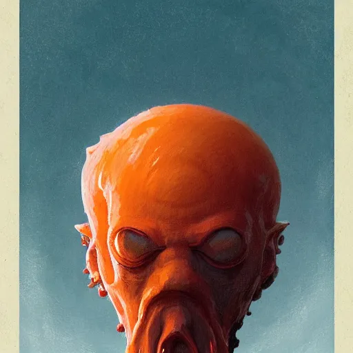 Prompt: portrait of man with head of orange cthulhu by greg rutkowski in the style of moebius