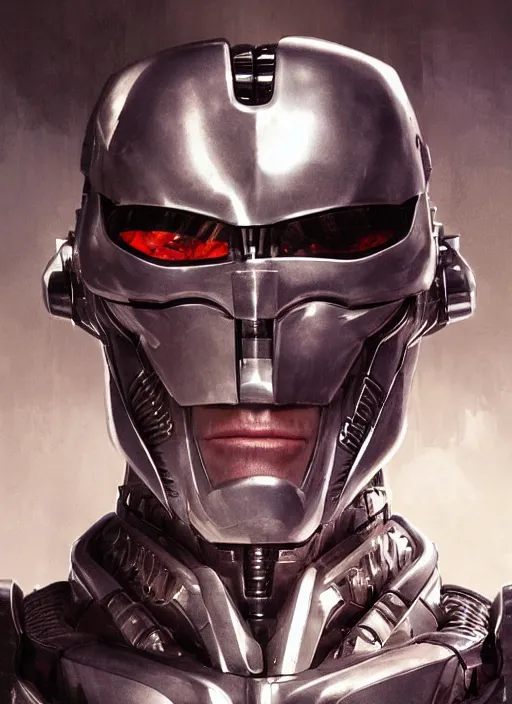 Image similar to portrait of willem dafoe as robocop, cyborg, borg, strogg, face of a man, victor stone, terminator, flesh, quake, doom demon, wolfenstein, monster, symmetry, symmetrical, concept art by ruan jia and greg rutkowski