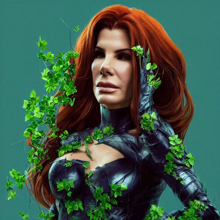 Image similar to portrait of Sandra Bullock as a Poison Ivy in Batman & Robin 1997. intricate artwork. by Tooth Wu, wlop, beeple, dan mumford. octane render, trending on artstation, greg rutkowski very coherent symmetrical artwork. cinematic, hyper realism, high detail, octane render, 8k