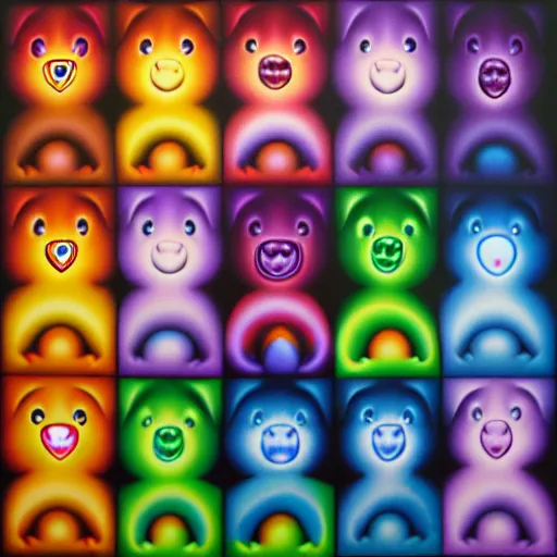 Prompt: care bears on tool album cover, 8 k resolution hyperdetailed, surrealism style of alex grey, extremely high quality