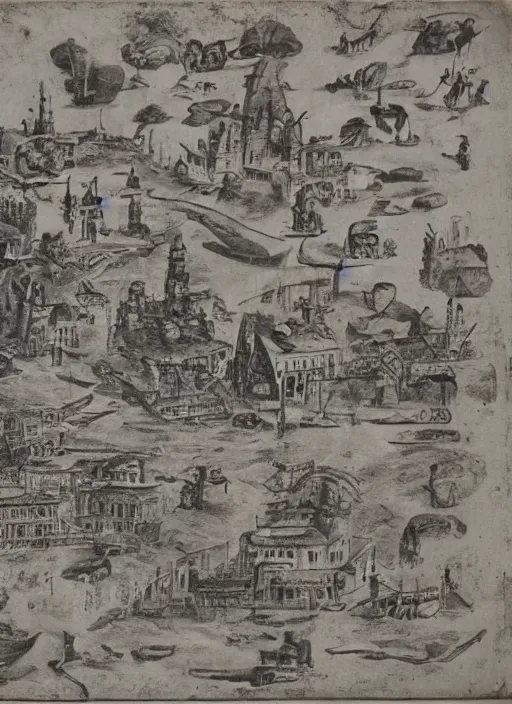 Prompt: ufo attacking an ancient city, photo of a 1 5 th century codex book, 8 k