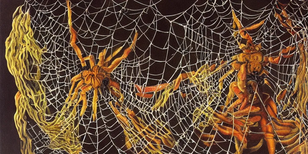 Image similar to A man trapped in a spider's net, painted by Salvador dali-H 1024