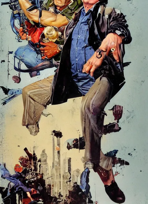 Prompt: full body and head portrait of huge markus ruhl in tattered suit and trench coat, dynamic action, painted by norman rockwell and phil hale and greg staples and tom lovell and frank schoonover and jack kirby