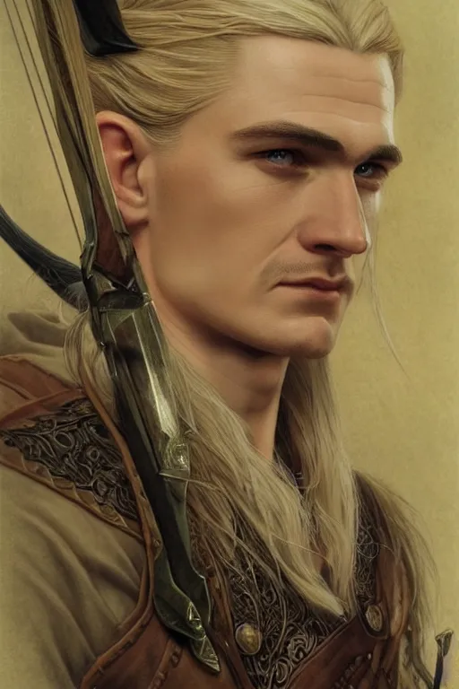 Image similar to Legolas from Lord of the Rings, diffuse lighting, fantasy, intricate, elegant, highly detailed, lifelike, photorealistic, digital painting, artstation, illustration, concept art, smooth, sharp focus, art by John Collier and Albert Aublet and Krenz Cushart and Artem Demura and Alphonse Mucha