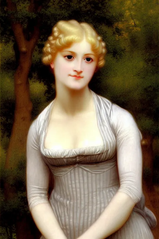 Image similar to jane austen blondie blond albino, painting by rossetti bouguereau, detailed art, artstation