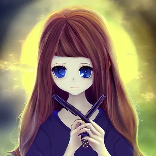 Image similar to portrait of a cute beautiful girl holding a balisong, anime digital art, creepy