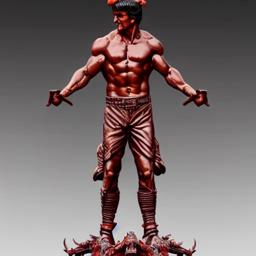 Prompt: stallone rambo prince statue monument made from porcelain brush face hand painted with iron red dragons full - length very very detailed intricate symmetrical well proportioned balanced