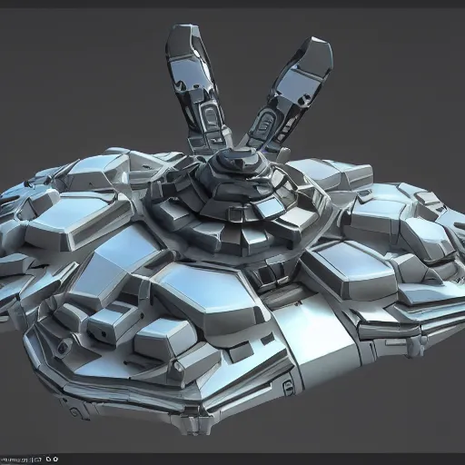 Image similar to hard surface, robotic platform, based on realistic low poly convex shape, 6 claws, symmetric, unreal engine