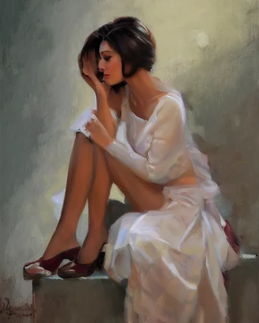 Image similar to a painting of a pretty woman by richard s. johnson