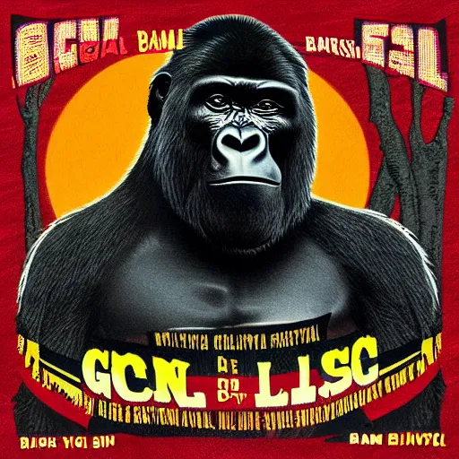 Image similar to gorilla in the style of can's ege bamyasi album cover