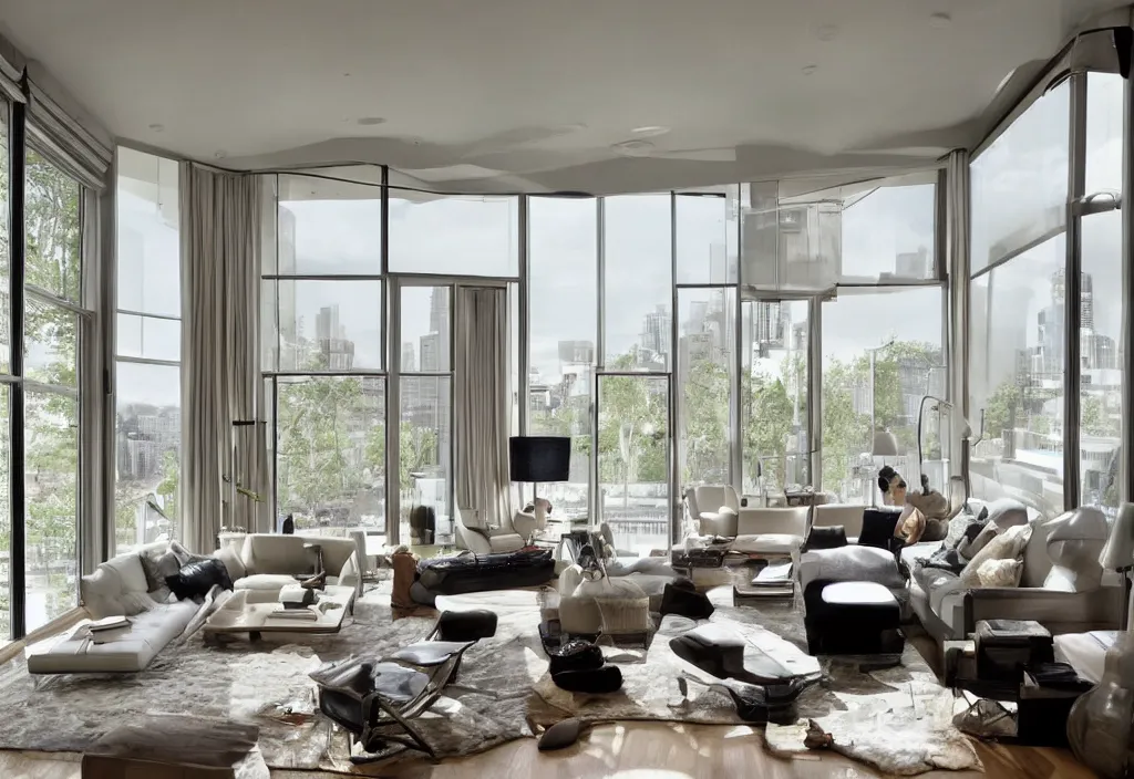 Image similar to a modern interior design, living room, residential design, floor - to - ceiling windows, by nate berkus, trending ，