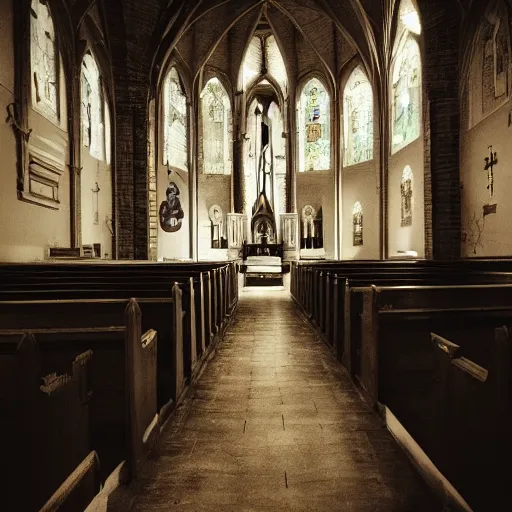 Image similar to creepy church nursery liminal space, dark photograph