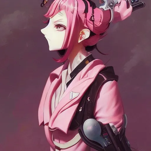Prompt: beautiful surreal pistol, light pink, Japanese style, cute, in the style of anime by Peter Mohrbacher,