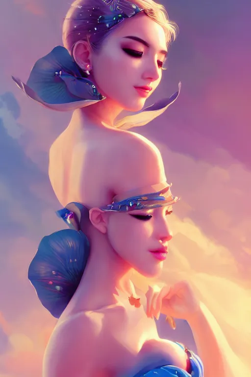 Image similar to a beautiful fashion goddness of love, chic strapless dress, tropical sea background, character design, in the style of artgerm, and wlop, cinematic lighting, hyperdetailed, 8 k realistic, symmetrical, global illumination, radiant light, frostbite 3 engine, cryengine, dof, trending on artstation, digital art