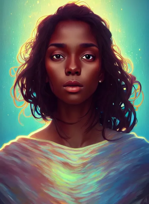 Prompt: handsome young black women with shoulder length brown hair, half body shot, path traced, highly detailed, high quality, digital painting, alena aenami, lilia alvarado, shinji aramaki, karol bak, alphonse mucha, tom bagshaw