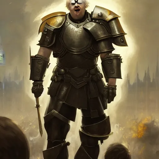 Image similar to boris johnson in armour destroying parliament, anatomy, bathed in light, highly detailed, photorealistic, artstation, smooth, sharp focus, illustration, unreal engine 5, 8 k, art by artgerm and greg rutkowski and edgar maxence