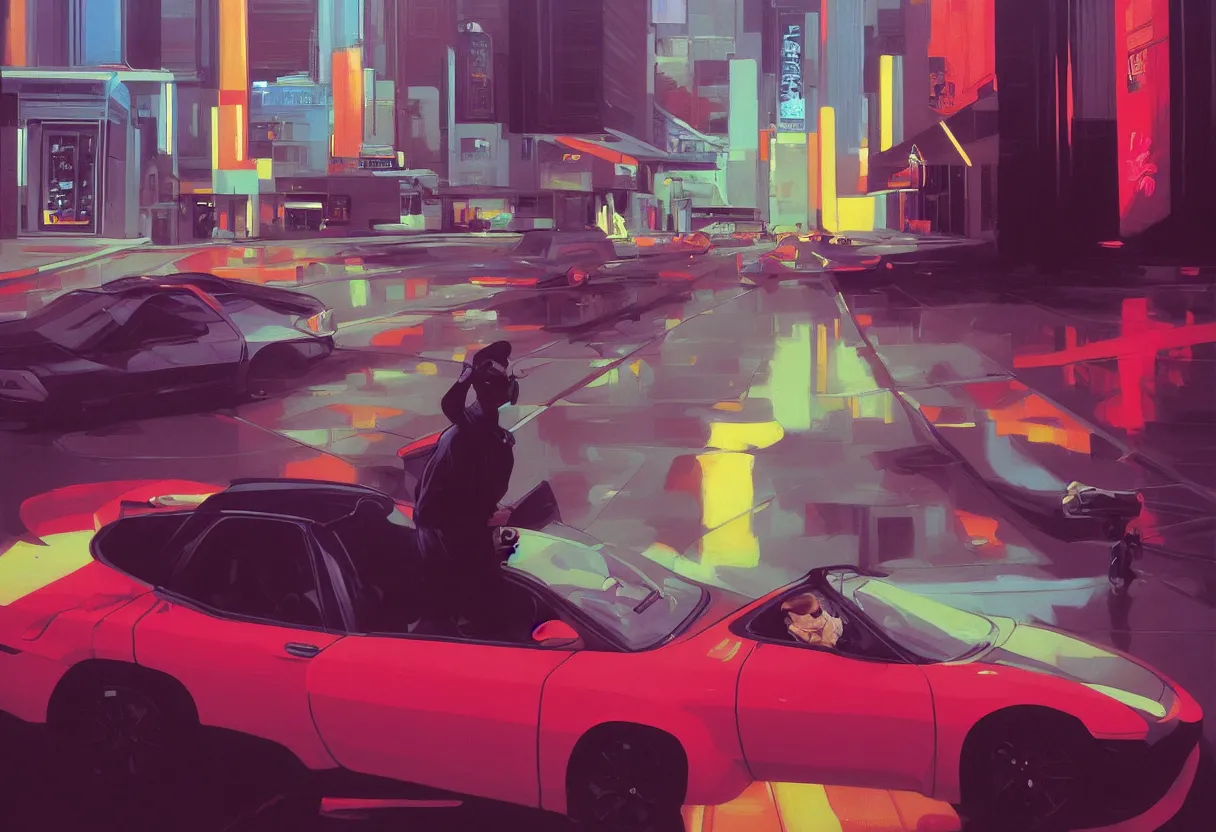 Prompt: sad and heartbreaking painting of todd solondz driving a car in the empty streets of tel aviv, vivid colors, neon, art by ( ( ( kuvshinov ilya ) ) ) and wayne barlowe and francis bacon and artgerm and wlop and william - adolphe bouguereau