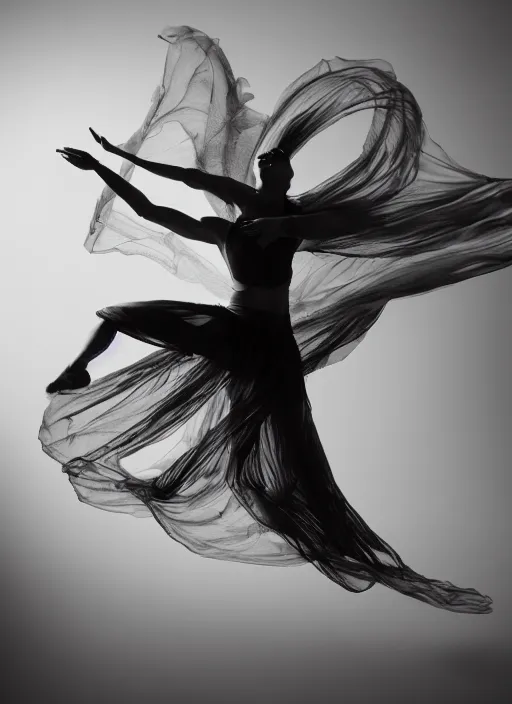 Image similar to a Photorealistic dramatic hyperrealistic render of a beautiful Female smoke dancer by Ken Brower and Deborah Ory of NYC Dance project,Lois Greenfield,Flowing cloth and smoke,Beautiful dynamic dramatic dark moody lighting,volumetric,shadows,cinematic atmosphere,Octane render,8K