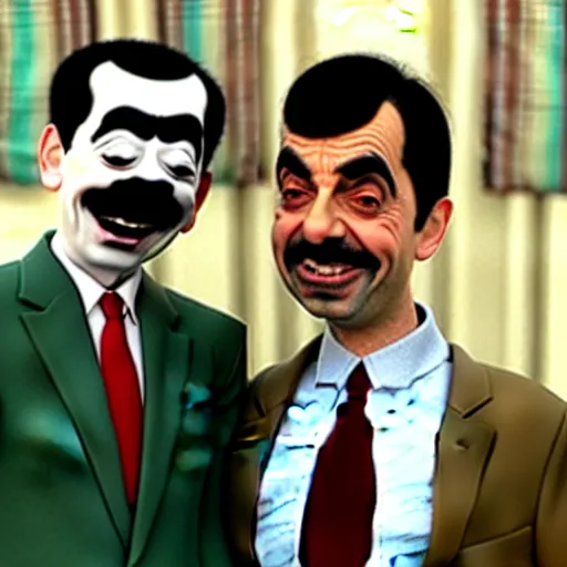 Image similar to borat meets mr bean, ultra realistic, realistic faces