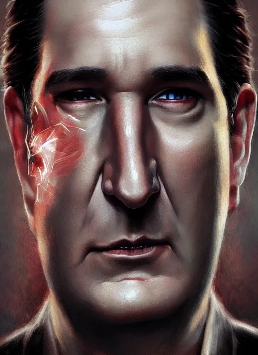 Prompt: close up portrait of ted cruz, cosmic horror painting, elegant intricate digital painting artstation concept art by mark brooks and brad kunkle detailed