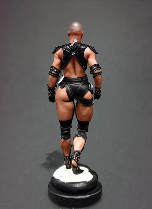 Prompt: 80mm resin detailed miniature of a beautiful muscular black female, clothed in worrier armor, tanned skin, skin head, beautiful bone structure, symmetrical facial features, Product Introduction Photos, 4K, Full body, view from behind