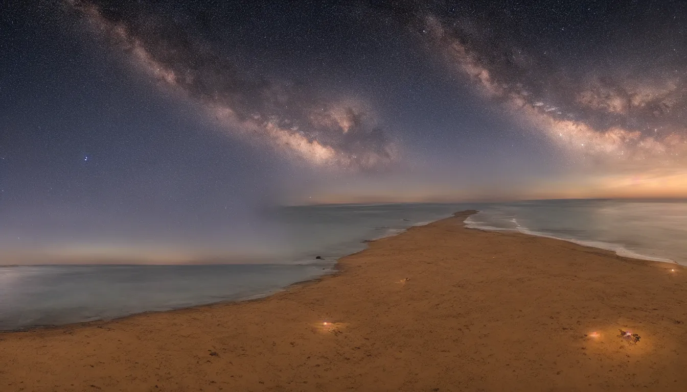 Image similar to coast of Lima, Peru at dusk with a Milky Way sky photographed in 4K, photorealistic