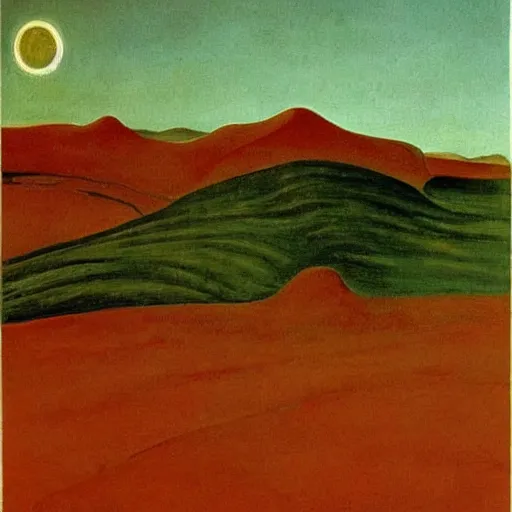 Prompt: a painting of a red desert by giorgio de chirico,