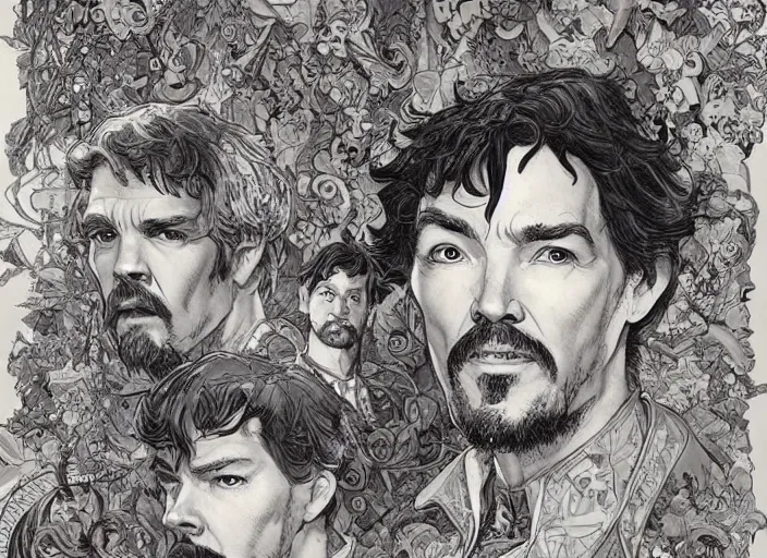 Image similar to a highly detailed overgrown portrait of stephen strange, james gurney, james jean