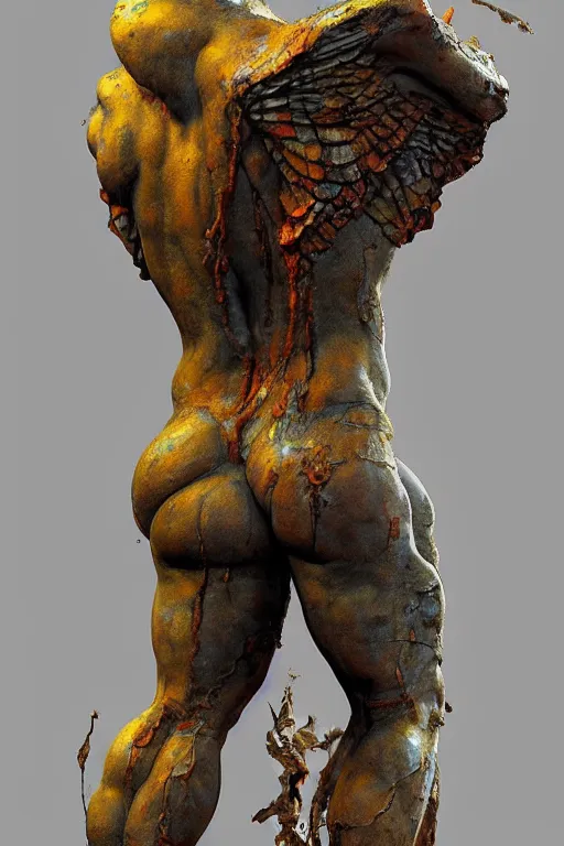 Prompt: realistic detailed statue full body of the vallyrian golem made with marble and with stained rust golden wings, cracked body full of scars, made by Karol Bak, Mark Brooks and Bernini. Rich colors. Beksinski and painting. Masterpiece