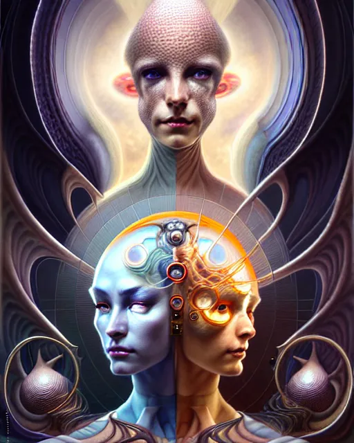 Image similar to a portrait of gemini light and dark fantasy character portrait made of fractals facing each other, ultra realistic, wide angle, intricate details, the fifth element artifacts, highly detailed by peter mohrbacher, hajime sorayama, wayne barlowe, boris vallejo, aaron horkey, gaston bussiere, craig mullins