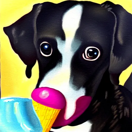 Image similar to painting of a dog eating ice cream