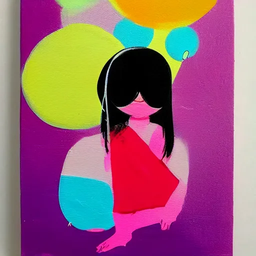 Prompt: simple kawaii acrylic painting, surreal, pink, modern art, contemporary painting, acrylic painting with low saturation, weak color, mixed media, pop art