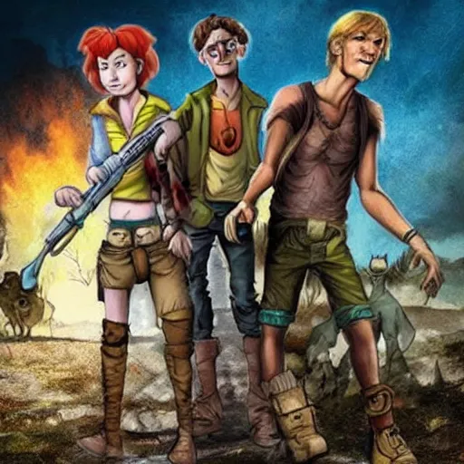 Prompt: post apocalyptic scooby doo characters