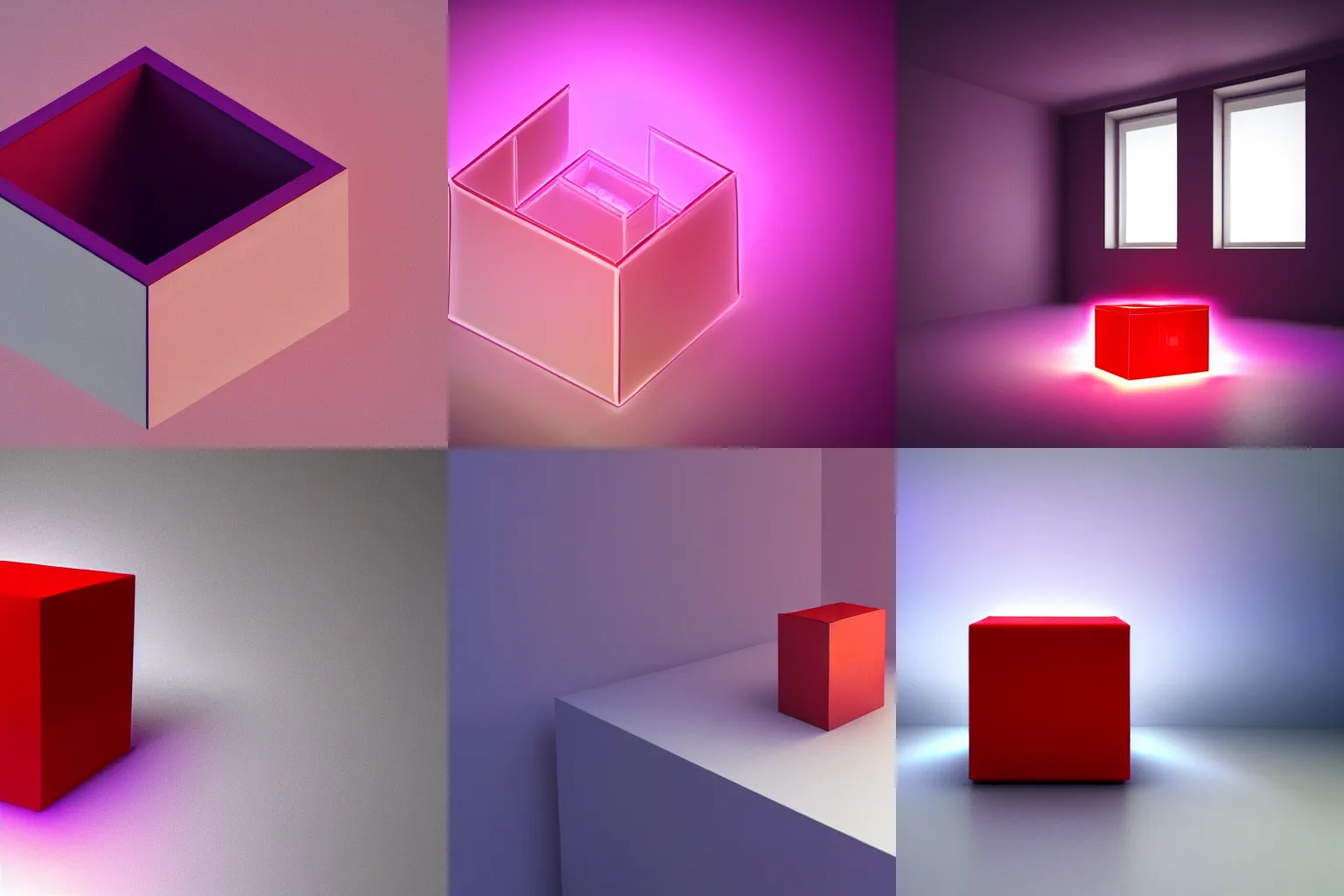 Prompt: 3D realistic render, dramatic, isometric view, 3D red cube on corner of white empty room, volumetric purple light, epic, on around the cube, cinematic, ultra high definition