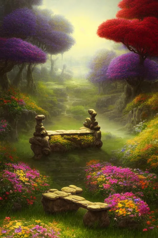 Image similar to a beautiful digital illustration painting of a a fantasy stone bench with flowers by benoit b. mandelbrot, steven belledin, martin johnson heade, lee madgwick, caspar david friedrich, and david rios ferreira. 8 k resolution trending on artstation concept art digital illustration