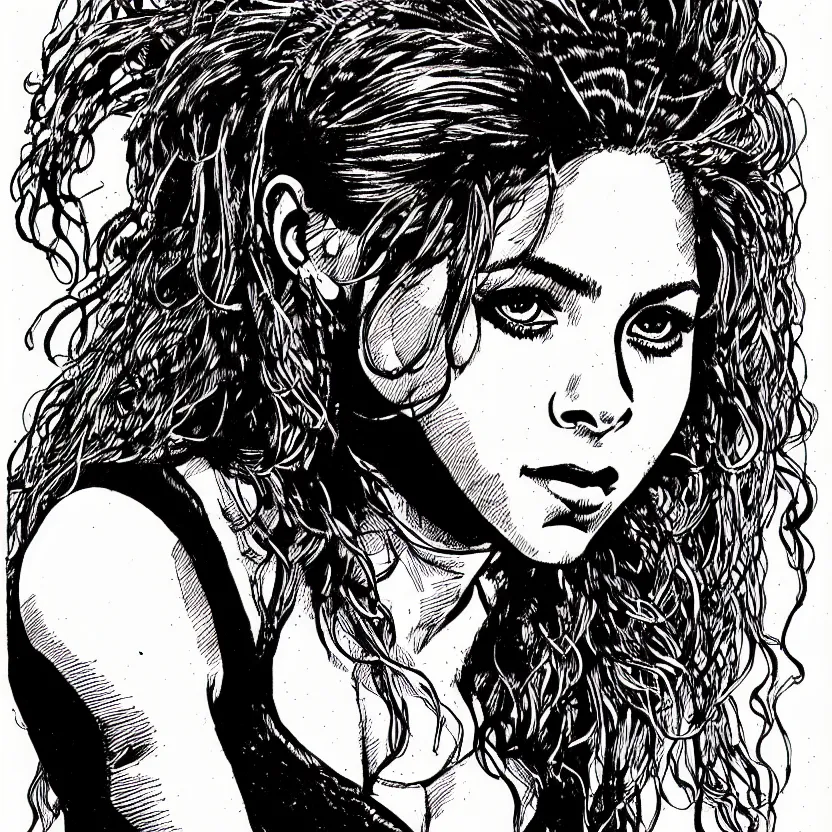 Image similar to portrait of shakira in the style of marc silvestri pen and ink drawing, high detail