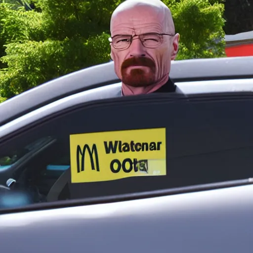 Prompt: walter white at a mcdonalds drive thru