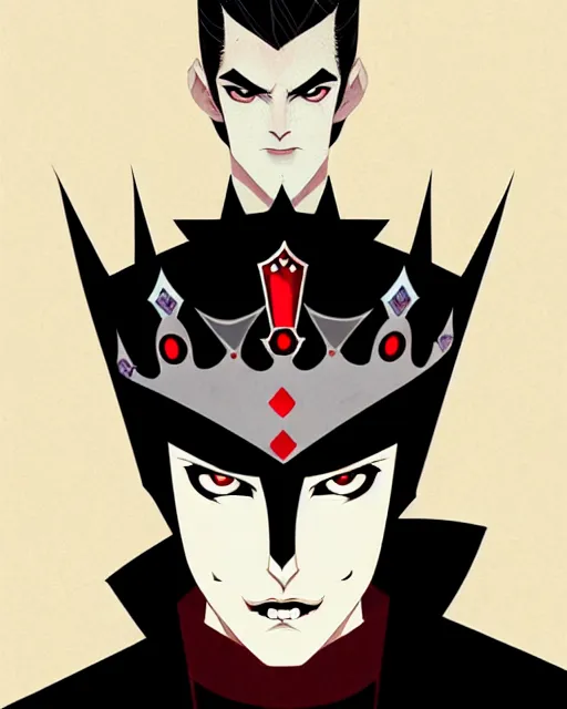 Image similar to handsome teen vampire prince with crown, symmetrical face, evil, portrait, cinematic, dramatic, powerful, super detailed and intricate, by koson ohara, by darwyn cooke, by greg rutkowski, by satoshi kon