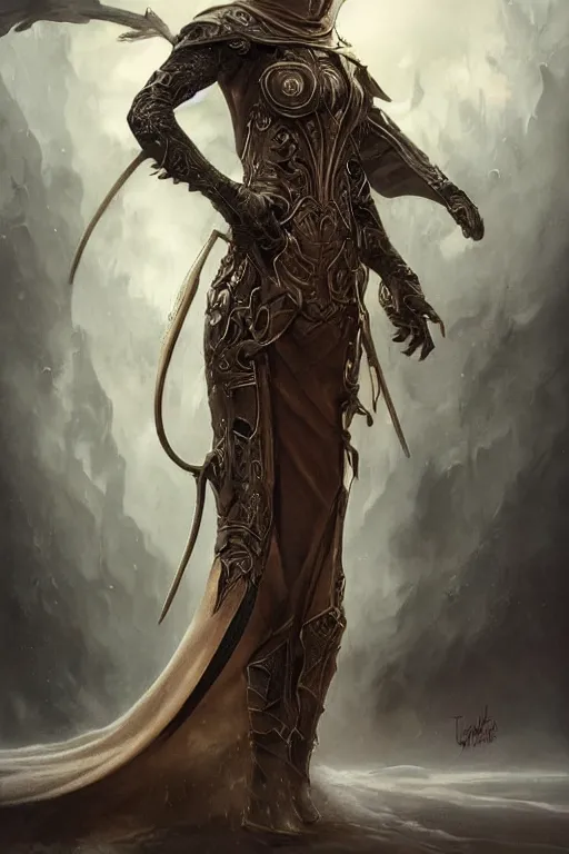 Prompt: ultra realist soft painting of a single gothic armored mage in a full long curvy slim dress in Elden Ring, thin long auburn hair, symmetry accurate features, very intricate details, volumetric lighting, by Tom Bagshaw Boris Vallejo