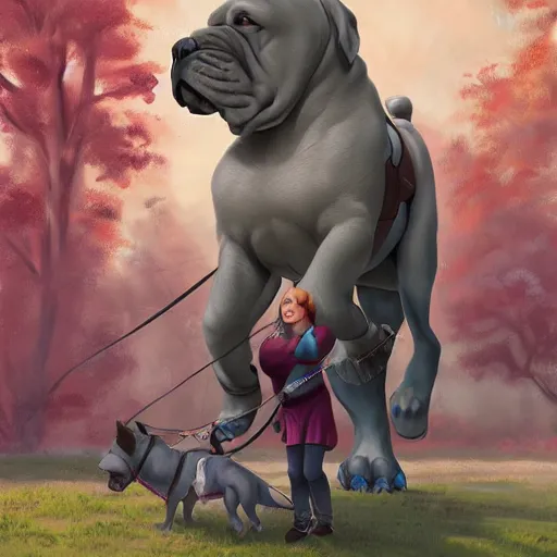 Image similar to girl riding a giant Neapolitan Mastiff in the park, trending on artstation