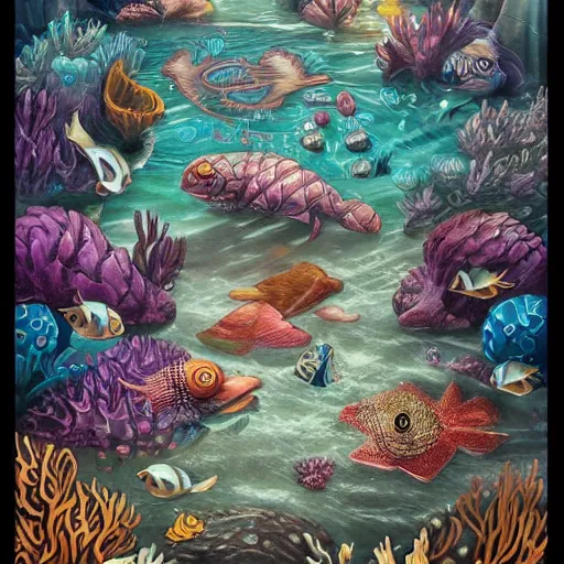 Prompt: underwater scene, d & d style, trending on artstation, colorful, intricate, highly detailed art by aurore folny